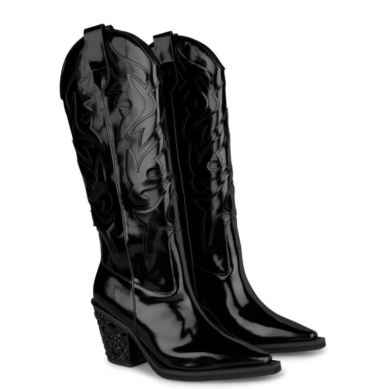 Bottes à Talons Alma En Pena Talons Cowboy Boots Noir Jaune Femme | WCH-32779693